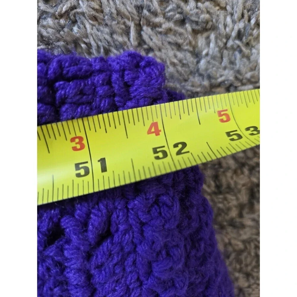 Vintage Knitted Crocheted Blanket Purple/White Striped  52